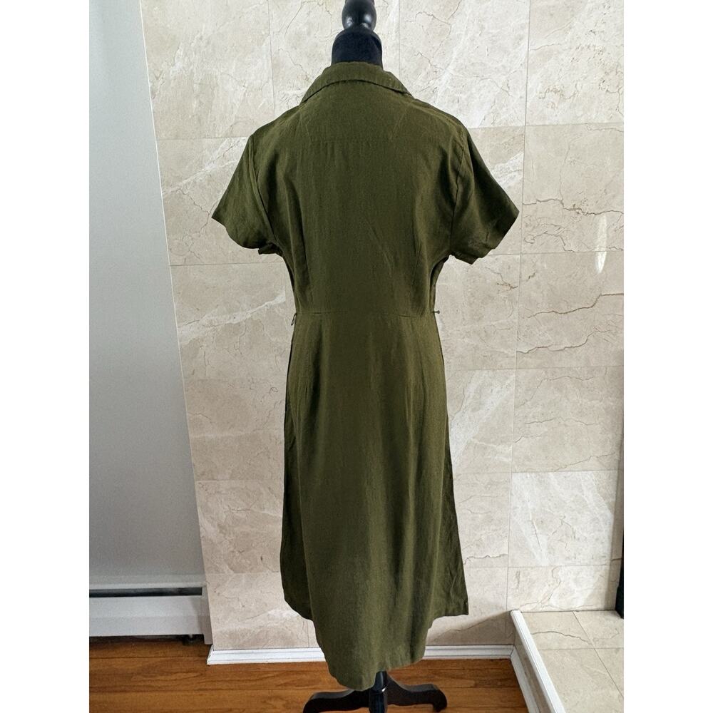 Quince European Linen Button Front Midi Dress - M Olive Green Spring Capsule - Picture 7 of 11